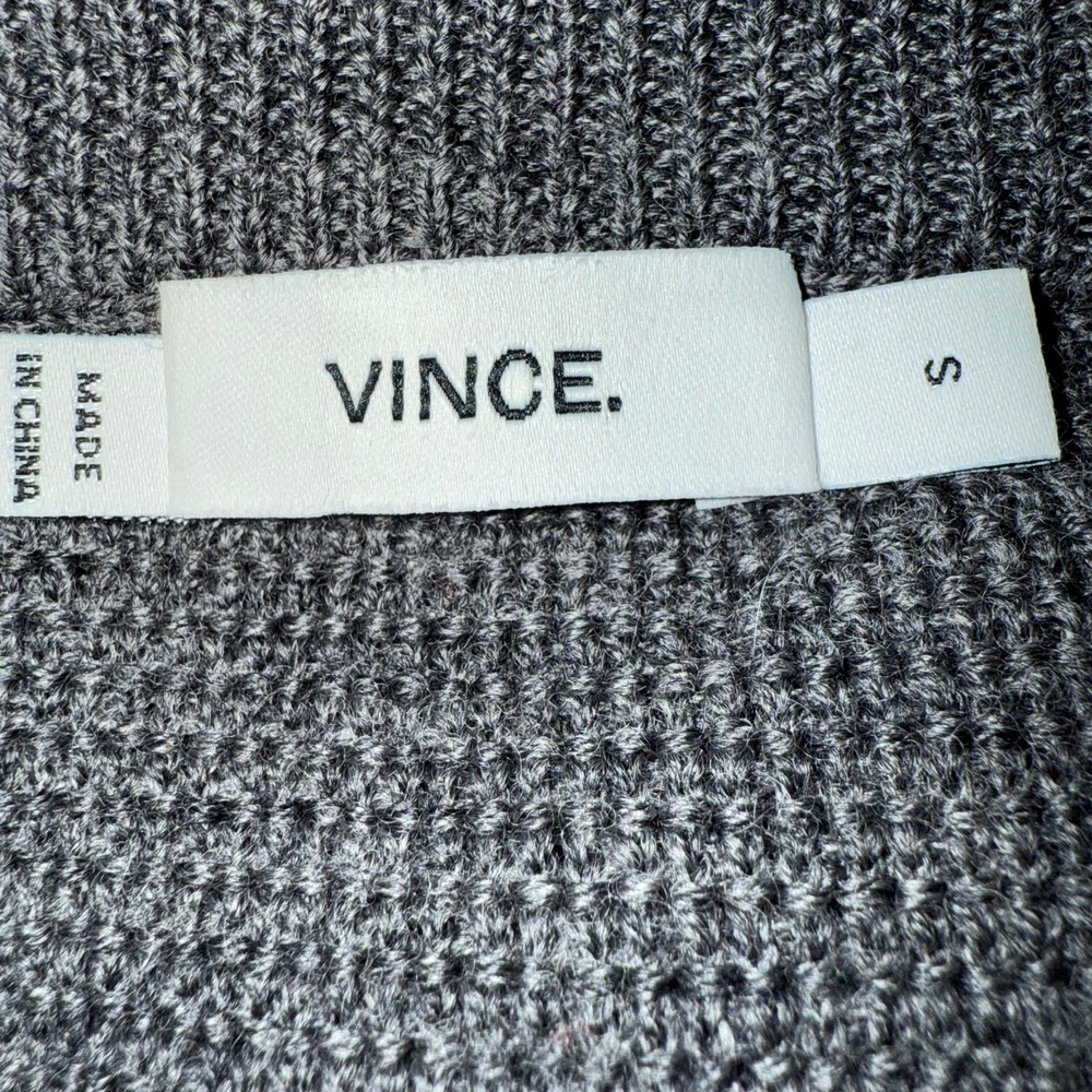 VINCE‎ Gray Wool Waffle Knit Crew Neck Sweater Leather Detail Zipper Size S - Picture 7 of 7